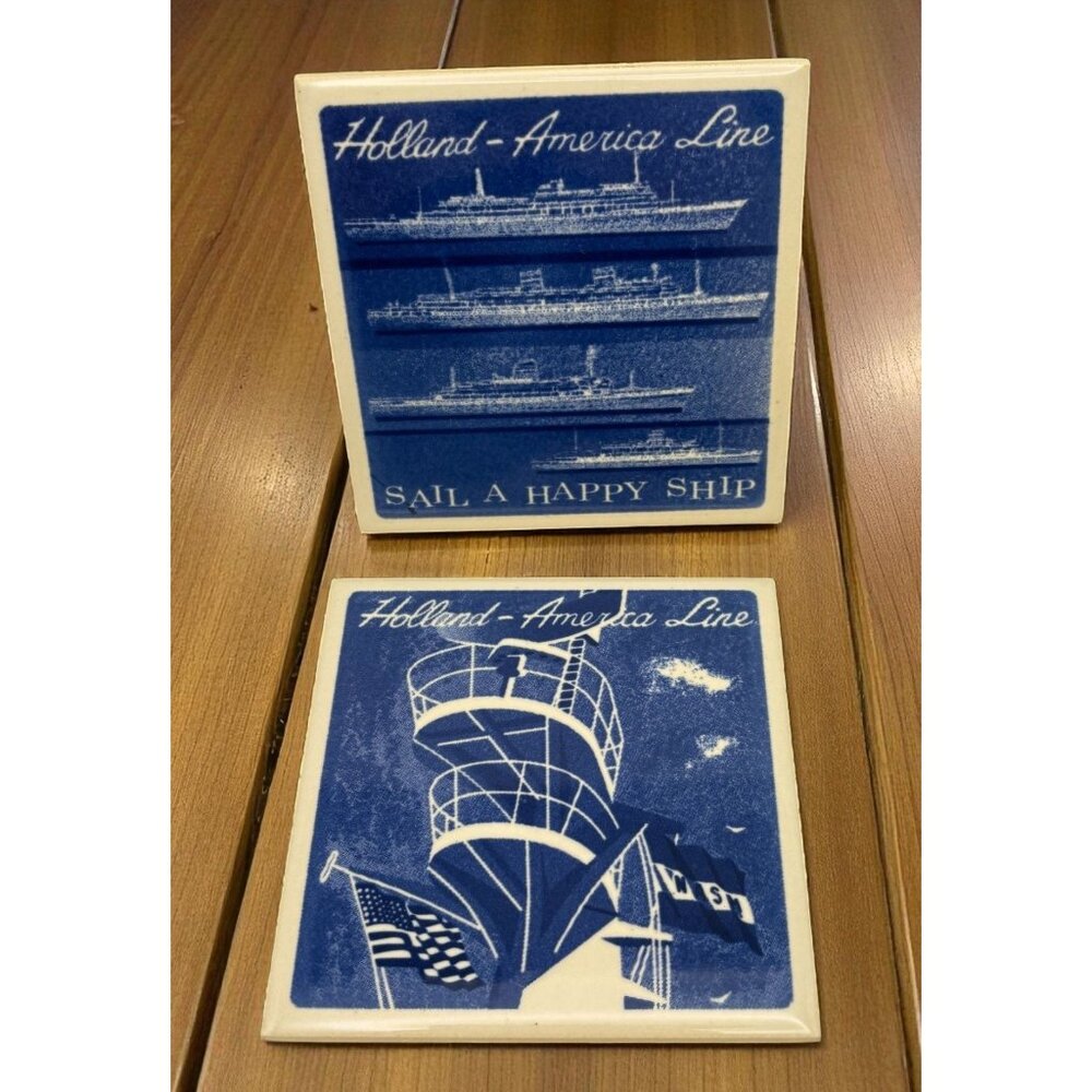 Vintage Holland America Cruise Line Ceramic Coasters Souvenir Sailing Ships